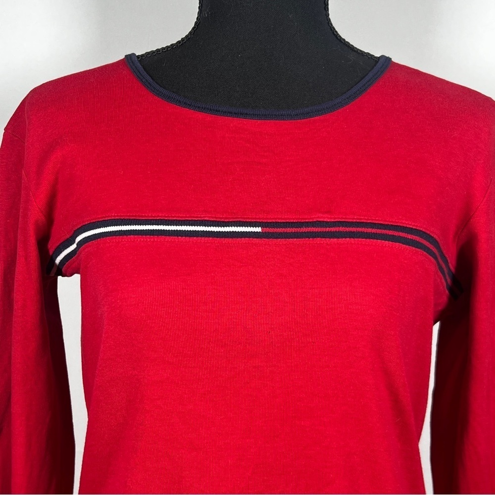 Vintage Y2K Tommy Hilfiger Jeans Red Long Sleeve Women's Tee, Size Medium - Picture 2 of 10